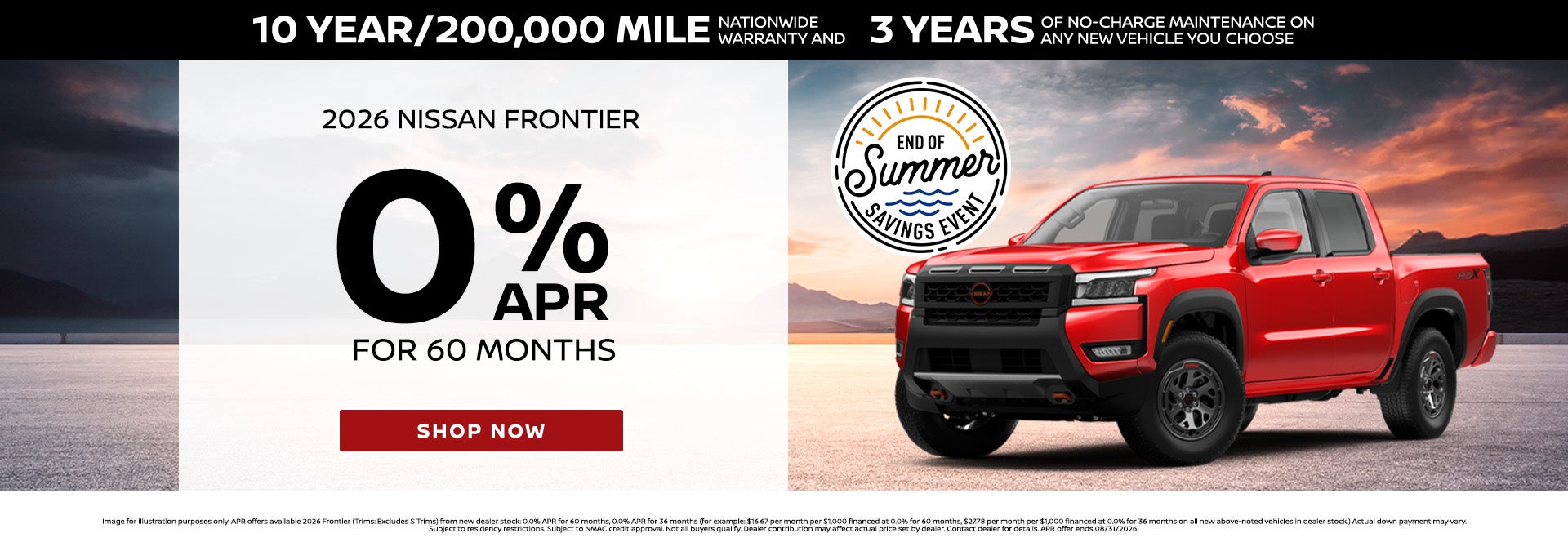 0% APR On 2026 Nissan Frontier