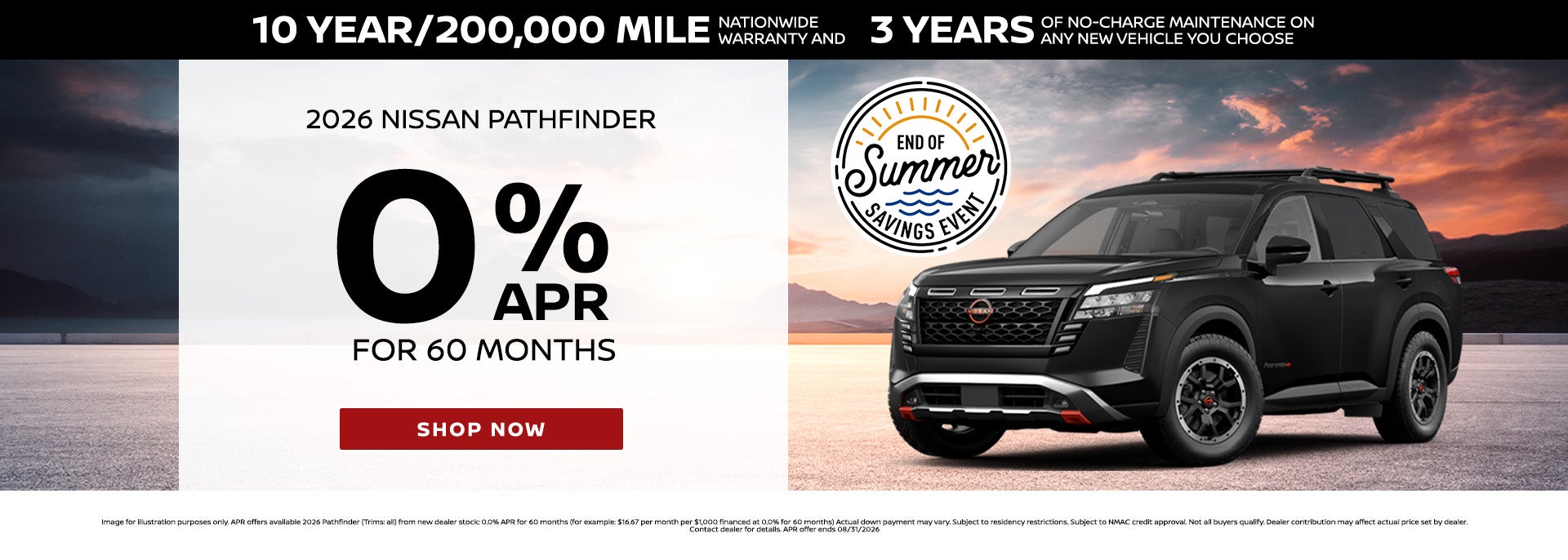 0% APR On 2026 Nissan Pathfinder