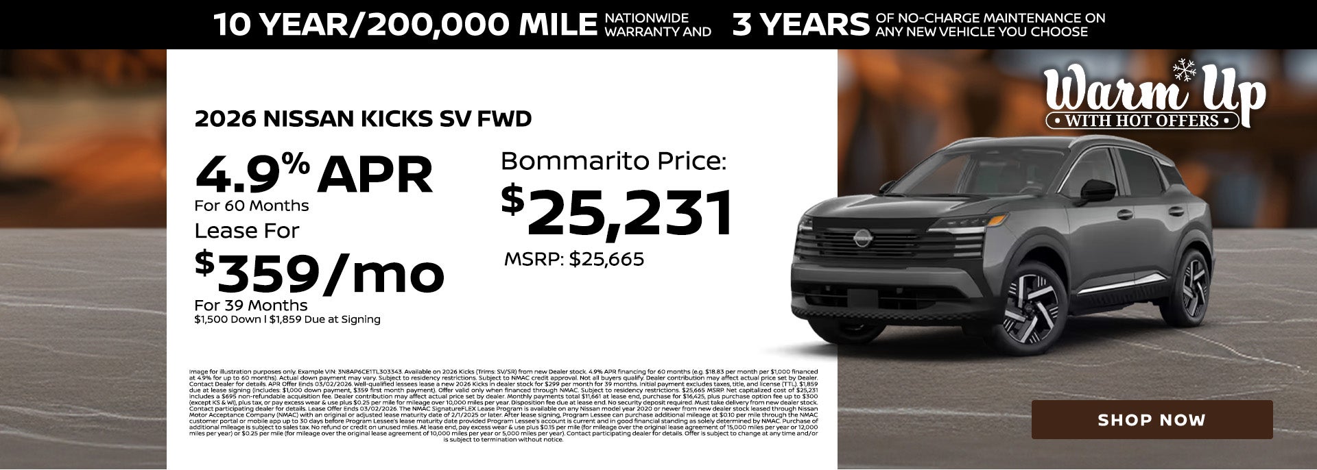 4.9% APR on 2026 Nissan Kicks