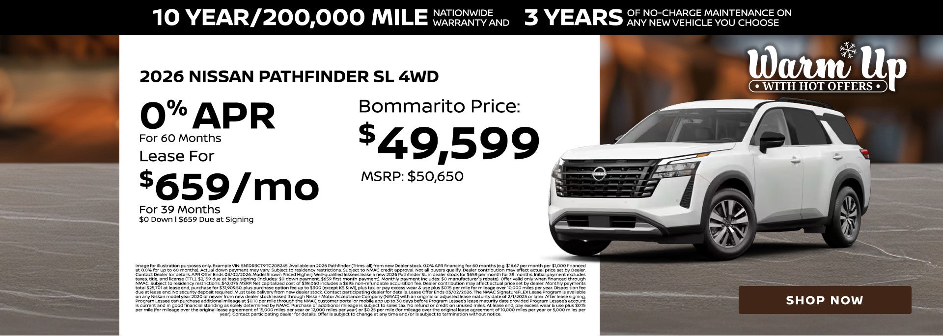 0% APR on 2026 Nissan Pathfinder