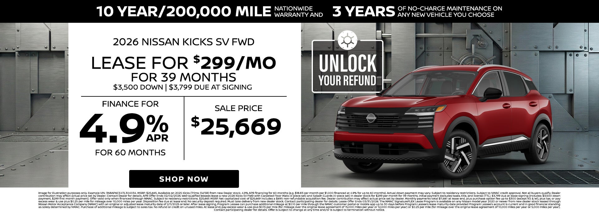 4.9% APR on 2026 Nissan Kicks