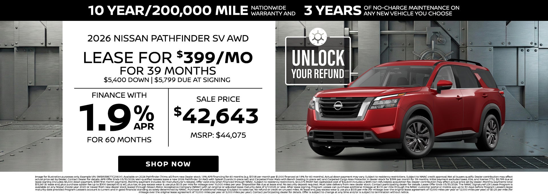 1.9% Financing on 2026 Nissan Pathfinder