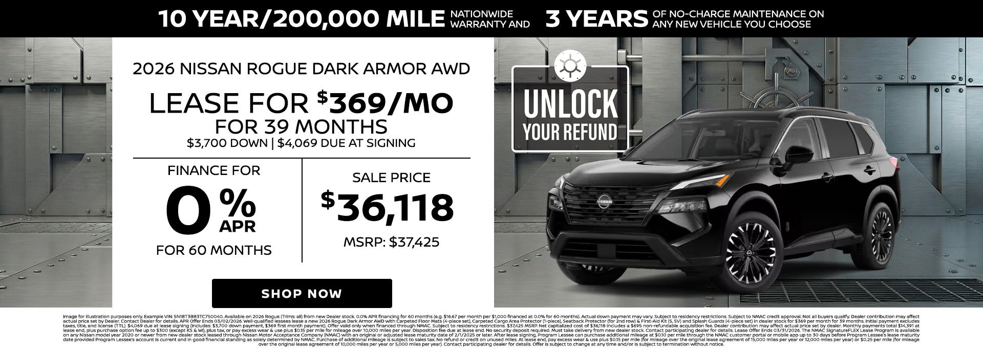 0% Financing on 2026 Nissan Rogue