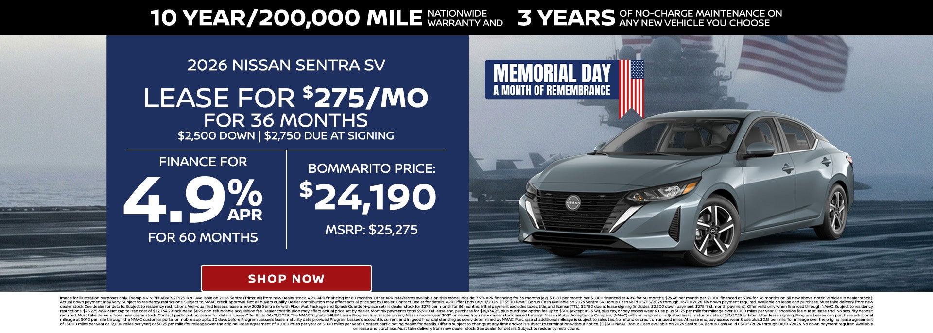 2026 Nissan Sentra Finance Offer