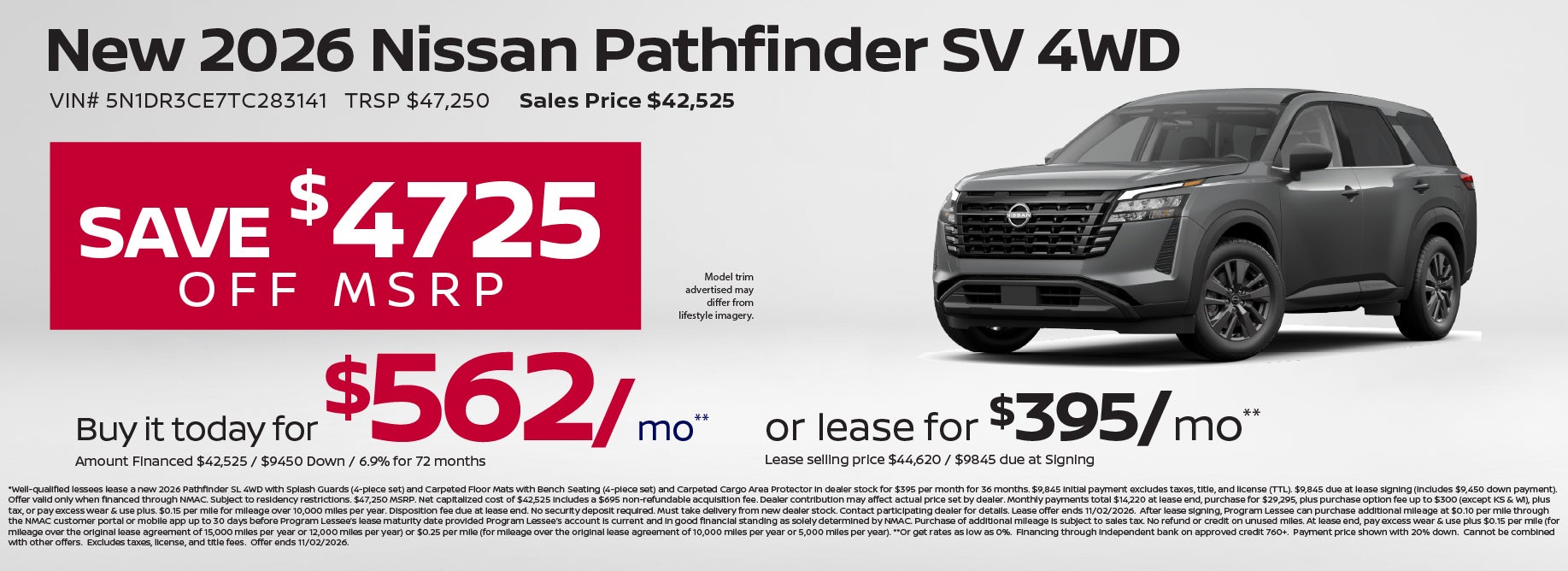 Lease a new Pathfinder SV starting at $395/mo