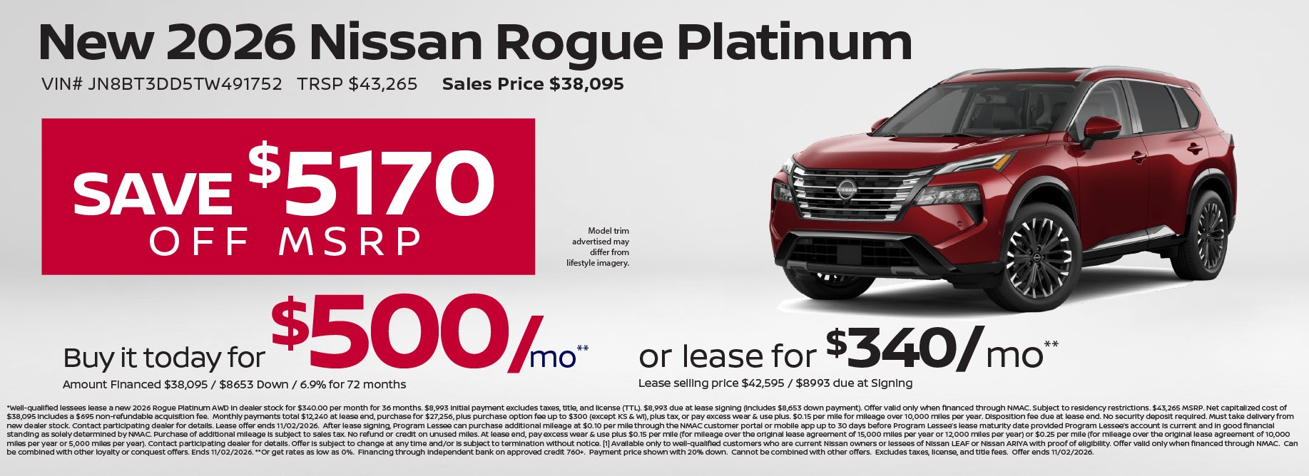 Lease a new Rogue Platinum starting at $340/mo